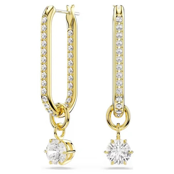Swarovski Constella drop earrings Round cut, White, Gold-tone plated 5728587