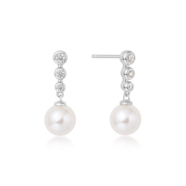 Ania Haie Silver Tennis Beaded Stone Pearl Drop Stud Earrings