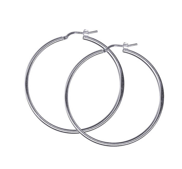 Sterling Silver 40mm Hoop Earrings 2mm Wide