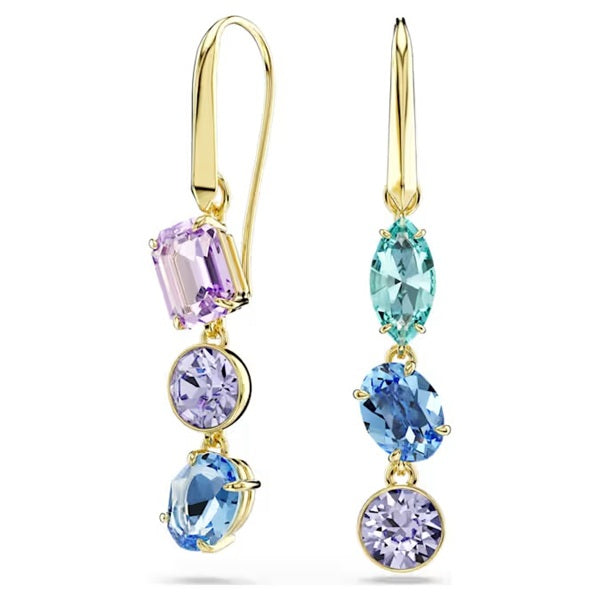 Swarovski Gema drop earrings Asymmetrical design, Mixed cuts, Multicoloured, Gold-tone plated 5747917