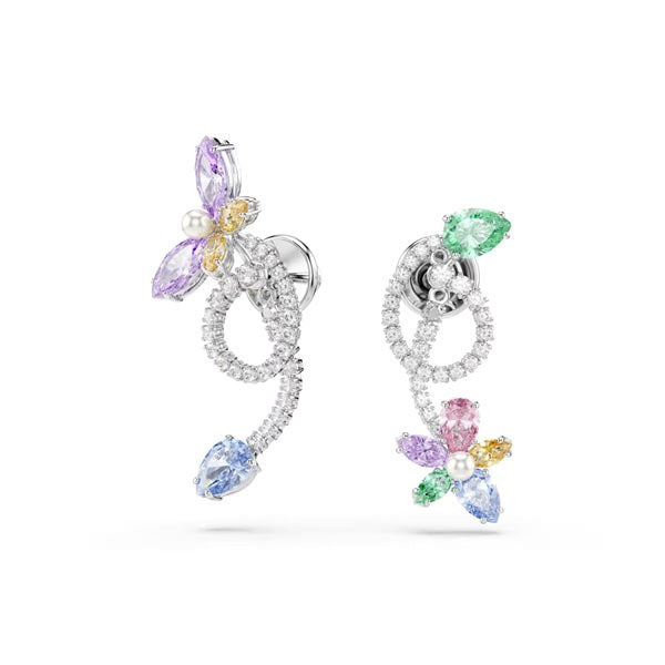 Swarovski Ariana Grande drop earrings with ear jacket, Mixed cuts, Dragonfly, Flower, Multicolore 5749190