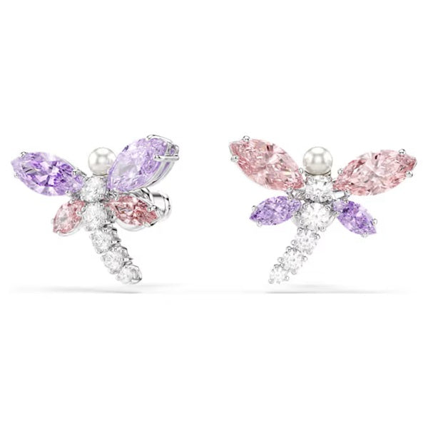 Swarovski Ariana Grande stud earrings, Mixed cuts, Dragonfly, Multicolored, Rhodium plated 5737371