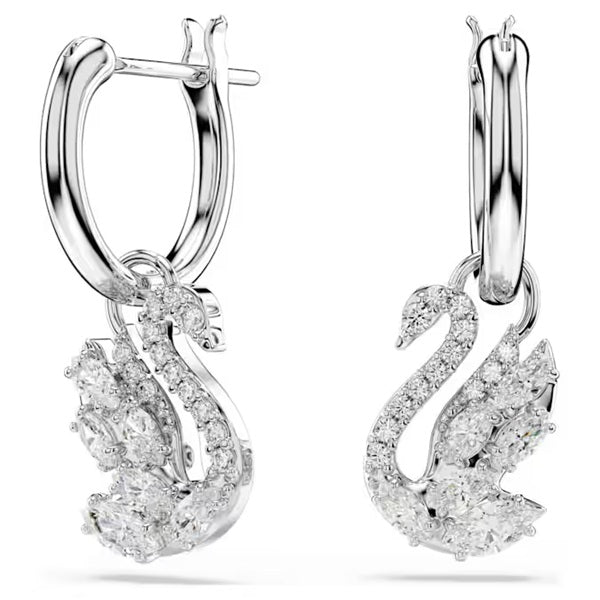 Swarovski Swan drop earrings Mixed cuts, Swan, White, Rhodium plated 5759942