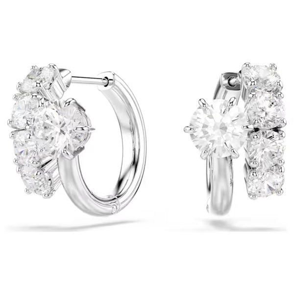 Swarovski Matrix hoop earrings Round cut, White, Rhodium plated 5753572