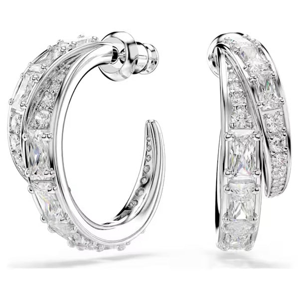 Swarovski Vienna hoop earrings Mixed cuts, White, Rhodium plated 5749069