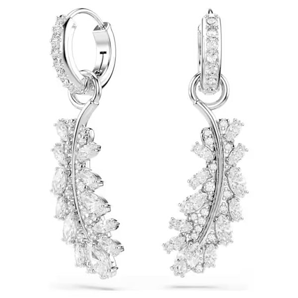 Swarovski Vienna earrings Mixed cuts, Feather, White, Rhodium plated 5754272