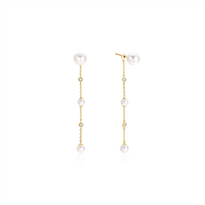 Ania Haie Gold Cascade Shell Pearl Station Drop Stud Earrings