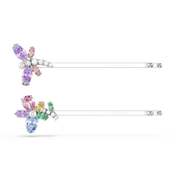 Swarovski Ariana Grande hair pin, Mixed cuts, Dragonfly, Flower, Multicolored, Rhodium plated 5749186